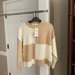 Mango Two-Tone Sweater in Cream and Tan